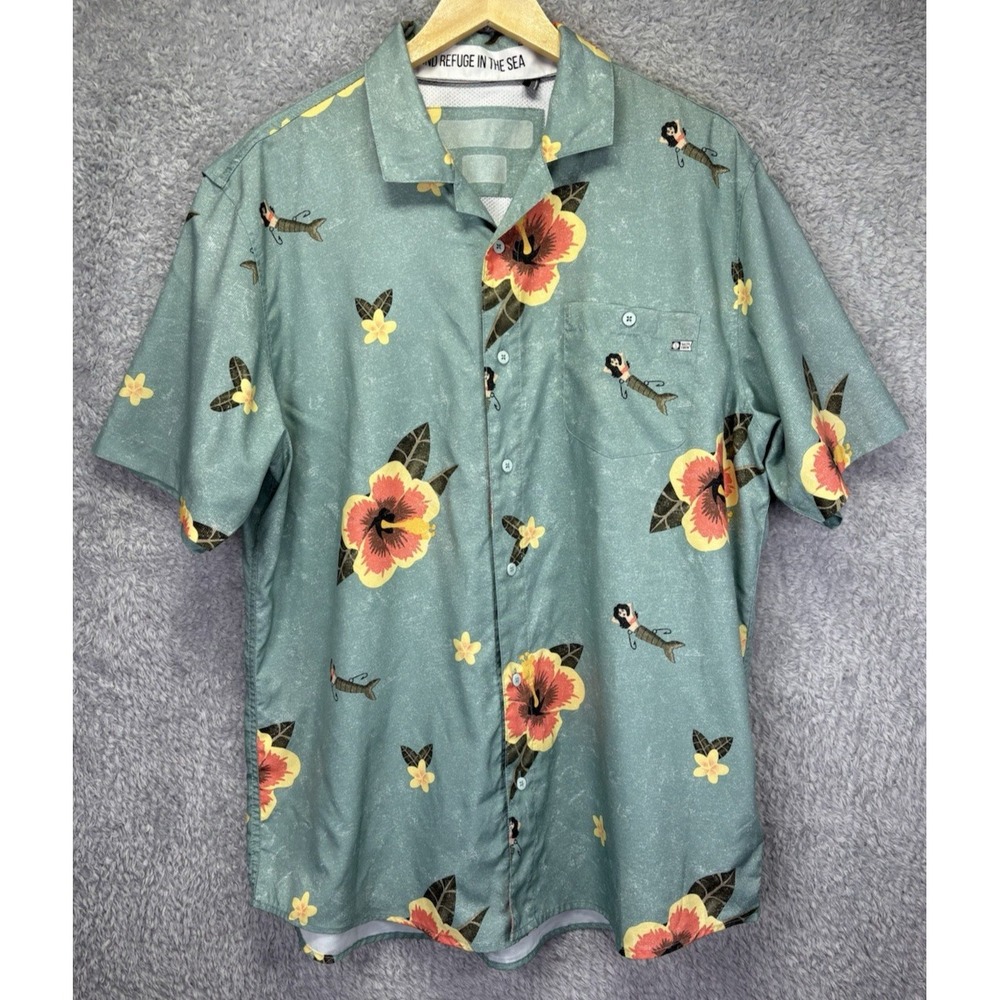 Salty Crew Mens XXL Floral Flyer Tech Woven Shirt Mermaid Short Sleeve Fishing